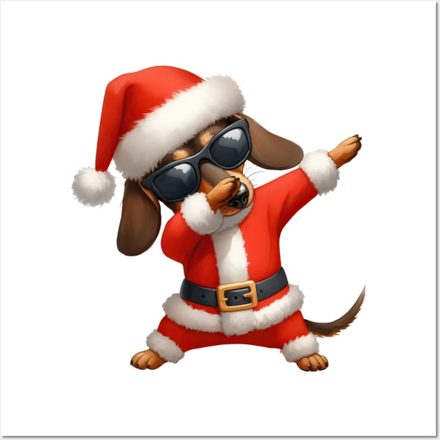 Christmas Dachshund Dog Dabbing Dance Wall Art by Chromatic Fusion Studio